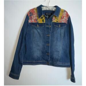 Live A Little Floral Embellished Denim Jacket - Size‎ S - Beautiful w/ Stretch
